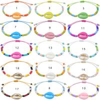 Glass Beads Bracelet, Seedbead, with Waxed Nylon Cord & Shell, Round, handmade, Adjustable & fashion jewelry & for woman, more colors for choice, Length:13-30 cm, Sold By PC