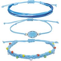 Fashion Create Wax Cord Bracelets, Waxed Nylon Cord, with Crystal & Resin, Round, handmade, three pieces & fashion jewelry & for woman, more colors for choice, Length:15-22 cm, Sold By Set