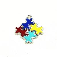 Tibetan Style Enamel Pendants, Square, silver color plated, DIY, multi-colored, nickel, lead & cadmium free, 20mm, Sold By PC