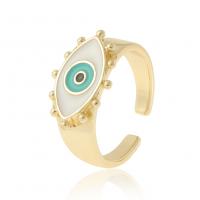 Evil Eye Smykker Finger Ring, Messing, guldfarve belagt, Justerbar & for kvinde & emalje, 22mm, Solgt af PC