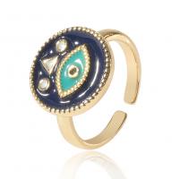 Evil Eye Jewelry Ring Finger, cobre, cromado de cor dourada, Ajustável & padrão de mau-olhado & para mulher & esmalte, 21mm, vendido por PC