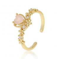 Cubic Zirconia Micro Pave Brass Ring Heart gold color plated Adjustable & micro pave cubic zirconia & for woman 21mm Sold By PC