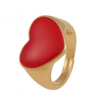Messing Open -Finger-Ring, Herz, goldfarben plattiert, Einstellbar & für Frau & Emaille, keine, 21mm, verkauft von PC