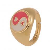 Ring Finger mosiądz, Platerowane w kolorze złota, Regulowane & Tai Ji & dla kobiety & emalia, dostępnych więcej kolorów, 23mm, sprzedane przez PC