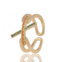 Cúbicos Circonia Micro Pave anillo de latón, metal, chapado en color dorado, Ajustable & micro arcilla de zirconia cúbica & para mujer, más colores para la opción, 21mm, Vendido por UD