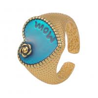 Brass Cuff Finger Ring Heart gold color plated Adjustable & for woman & enamel 24mm Sold By PC