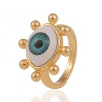 Brass δάχτυλο του δακτυλίου, Ορείχαλκος, μάτι, χρώμα επίχρυσο, Ρυθμιζόμενο & για άνδρες και γυναίκες & περισσότερα μεγέθη για την επιλογή & σμάλτο, 21mm, Sold Με PC