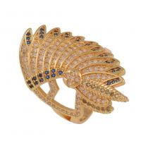 Cubic Zirconia Micro Pave Brass Ring Wing Shape gold color plated Adjustable & Unisex & micro pave cubic zirconia 22mm Sold By PC