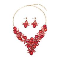 Crystal Jewelry Sets, earring & necklace, Tibetan Style, with Crystal, Tibetan Style lobster clasp, Tibetan Style post pin, for woman, more colors for choice, 48mm, Length:43 cm, Sold By Set