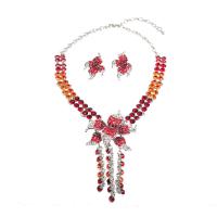 Crystal Jewelry Sets, Stud Earring & necklace, Tibetan Style, with Crystal, Tibetan Style lobster clasp, Tibetan Style post pin, for woman & with rhinestone, more colors for choice, Length:52 cm, Sold By Set