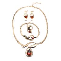 Zinc Alloy Jewelry Sets Stud Earring & finger ring & bracelet & necklace with Natural Stone zinc alloy lobster clasp zinc alloy post pin for woman & with rhinestone mixed colors Sold By Set