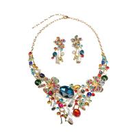 Crystal Jewelry Sets, earring & necklace, Tibetan Style, with Crystal, Tibetan Style lobster clasp, Tibetan Style post pin, for woman, mixed colors, 55mm, Length:52 cm, Sold By Set