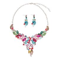 Crystal Jewelry Sets, earring & necklace, Tibetan Style, with Crystal, Tibetan Style lobster clasp, Tibetan Style post pin, for woman & with rhinestone, more colors for choice, 55mm, Length:43 cm, Sold By Set
