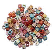 Alphabet Acrylic Beads, Square, plated, DIY, more colors for choice, 6x6mm, 100PCs/Bag, Sold By Bag