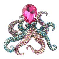 Rhinestone Brooch Zinc Alloy Octopus fashion jewelry & for woman & with glass rhinestone & with rhinestone multi-colored Sold By PC
