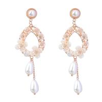 Tibetan Style Drop Earrings, with ABS Plastic Pearl & Resin, fashion jewelry & for woman & with rhinestone, white, 80x28mm, Sold By Pair