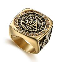 Rhinestone нержавеющей стали палец кольцо, Нержавеющая сталь 316, Винтаж & ювелирные изделия моды & масоном ювелирные изделия & Мужская & разный размер для выбора & со стразами, Золотой, продается PC