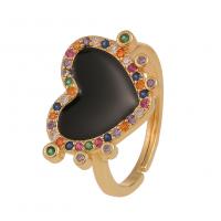 Cubique anneau en laiton Circonia Micro Pave, coeur, Placage de couleur d'or, Réglable & pavé de micro zircon & pour femme & émail, plus de couleurs à choisir, 21mm, Vendu par PC