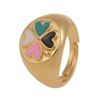 Mässing Öppen finger ring, Four Leaf Clover, guldfärg pläterade, Justerbar & för kvinna & emalj, fler färger för val, 22mm, Säljs av PC