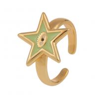 Brass Cuff Finger Ring Star gold color plated Adjustable & for woman & enamel 22mm Sold By PC