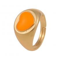 Brass Finger Ring Heart gold color plated Adjustable & for woman & enamel 21mm Sold By PC