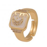 Cubic Zirconia Micro Pave Brass Ring gold color plated Adjustable & Unisex & micro pave cubic zirconia & enamel 21mm Sold By PC