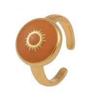Brass Cuff Finger Ring gold color plated Adjustable & for woman & enamel 21mm Sold By PC
