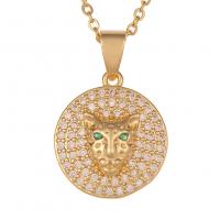 Кубический циркон микро проложить латуни ожерелье, Латунь, Плоская круглая форма, плакирован золотом, инкрустированное микро кубического циркония & Женский, 17x25mm, длина:Приблизительно 17.7 дюймовый, продается PC