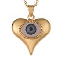 Ожерелья из латуни, Латунь, Сердце, плакирован золотом, с рисунком глаз & Мужская & эмаль, Много цветов для выбора, 25x32mm, длина:Приблизительно 17.7 дюймовый, продается PC