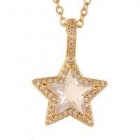 Cubic Zircon Micro Pave Brass Necklace Star gold color plated Unisex & micro pave cubic zirconia Length Approx 17.7 Inch Sold By PC