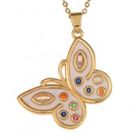 Cubic Zircon Micro Pave Brass Necklace, Butterfly, gold color plated, Unisex & micro pave cubic zirconia & enamel, more colors for choice, 31x40mm, Length:Approx 17.7 Inch, Sold By PC