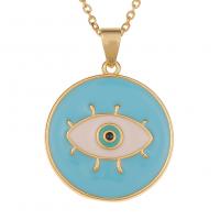 Evil Eye Jewelry Necklace, Brass, gold color plated, Unisex & evil eye pattern & enamel, more colors for choice, 24x33mm, Length:Approx 17.7 Inch, Sold By PC