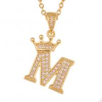Cubic Zircon Micro Pave Brass Necklace Letter gold color plated Unisex & micro pave cubic zirconia Length Approx 17.7 Inch Sold By PC