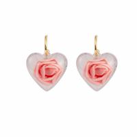 Resin Earring with Zinc Alloy Heart gold color plated fashion jewelry & with flower pattern & for woman Sold By Pair