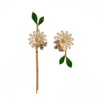 Asymmetric Earrings Zinc Alloy Flower gold color plated for woman & enamel & with rhinestone nickel lead & cadmium free  Sold By Pair