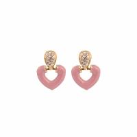 Zinc Alloy Drop Earrings Heart gold color plated stoving varnish & for woman & with rhinestone & hollow nickel lead & cadmium free Sold By Pair