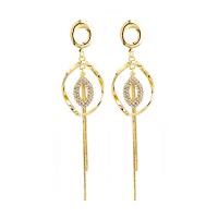 Tibetan Style Drop Earrings, Geometrical Pattern, gold color plated, for woman & with rhinestone & hollow, nickel, lead & cadmium free, 25x110mm, Sold By Pair