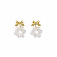 Zinc Alloy Drop Earrings Glass with Zinc Alloy Bowknot gold color plated fashion jewelry & for woman Sold By Pair
