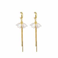 Resin Earring Zinc Alloy with Resin Flower gold color plated & for woman & with rhinestone Sold By Pair