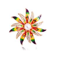 Rhinestone Brooch, Tibetan Style, with Plastic Pearl, Flower, plated, for woman & enamel & with rhinestone, more colors for choice, nickel, lead & cadmium free, 51x51mm, 10PCs/Lot, Sold By Lot