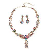 Rhinestone Jewelry Sets, earring & necklace, Tibetan Style, Tibetan Style lobster clasp, Tibetan Style post pin, for woman & with rhinestone, more colors for choice, 15-60mm, Sold By Set