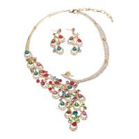 Crystal Jewelry Sets, earring & necklace, Tibetan Style, with Crystal, Tibetan Style lobster clasp, Tibetan Style post pin, for woman & with rhinestone, more colors for choice, 54mm, Length:43 cm, Sold By Set