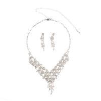 Rhinestone Jewelry Sets earring & necklace Zinc Alloy zinc alloy lobster clasp zinc alloy post pin for woman & with rhinestone silver color 42mm Length 45 cm Sold By Set