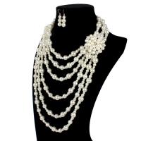 Perlas de plástico ABS Conjunto de joya, pendiente & collar, con aleación de zinc, aleación de cinc cierre de langosta, aleación de cinc aro de pendiente, para mujer, Blanco, 15-50mm, longitud:54 cm, Vendido por Set