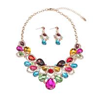 Crystal Jewelry Sets, earring & necklace, Tibetan Style, with Crystal, Tibetan Style lobster clasp, Tibetan Style post pin, for woman & with rhinestone, more colors for choice, 45mm, Length:52 cm, Sold By Set