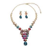 Crystal Jewelry Sets, earring & necklace, Tibetan Style, with Crystal, Tibetan Style lobster clasp, Tibetan Style post pin, for woman & with rhinestone, more colors for choice, 40mm, Length:43 cm, Sold By Set
