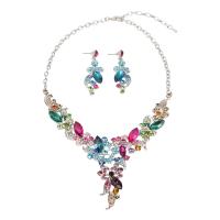 Crystal Jewelry Sets, earring & necklace, Tibetan Style, with Crystal, Tibetan Style lobster clasp, Tibetan Style post pin, for woman & with rhinestone, more colors for choice, 58mm, Length:43 cm, Sold By Set