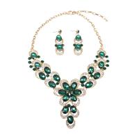 Crystal Jewelry Sets, earring & necklace, Tibetan Style, with Crystal, Tibetan Style lobster clasp, Tibetan Style post pin, for woman & with rhinestone, more colors for choice, 58mm, Length:50 cm, Sold By Set