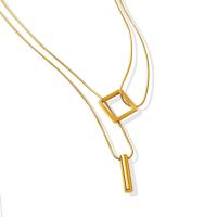 Mode-Multi-Layer-Halskette, Titanstahl, Titan Stahl Karabinerverschluss, Doppelschicht & für Frau, goldfarben, Länge:50 cm, verkauft von PC