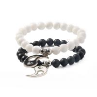 Bracelet de perles de verre, avec alliage de zinc, Tai Ji & pour femme & émail, plus de couleurs à choisir, Longueur 18 cm, Vendu par PC